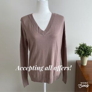 GAP Rosy Light Brownish Pink Sweater, Skinny Arms, Drop Shoulder, V-Neck, XS